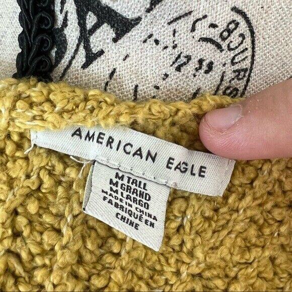 American Eagle yellow v-neck balloon sleeve knit sweater mini dress M Tall - Picture 3 of 11